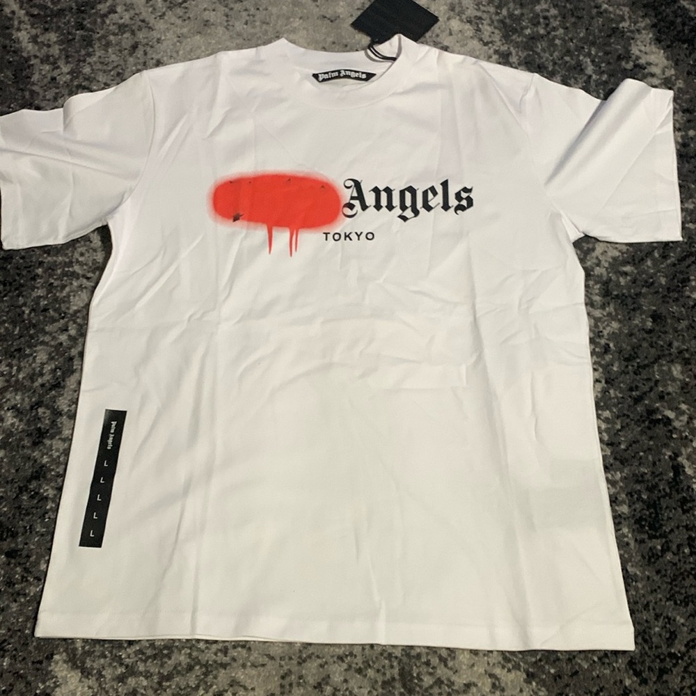 Palm Angels Paris Sprayed Red on White T-Shirt Men’s Size Large